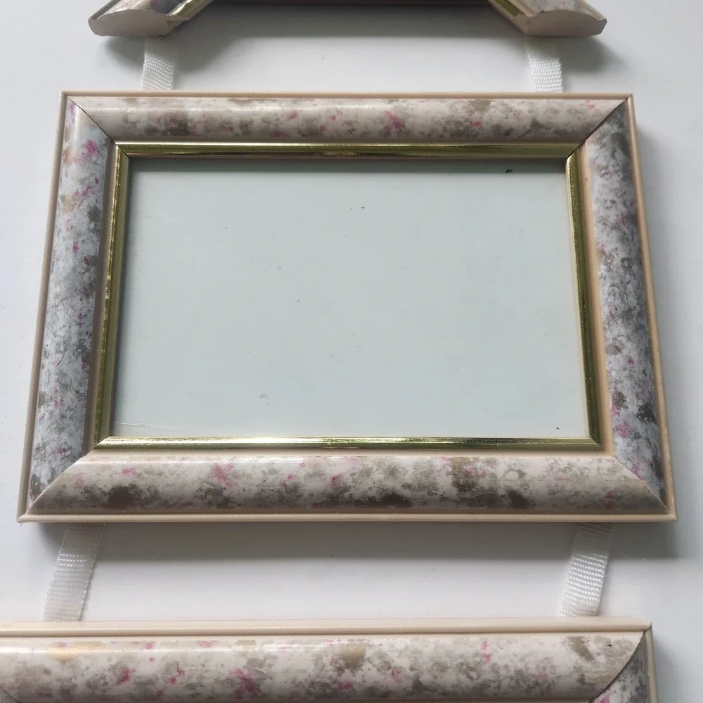 Little Bear Club Hanging Triple Photo Frame Pink Marbled Gold Trim Nursery Decor